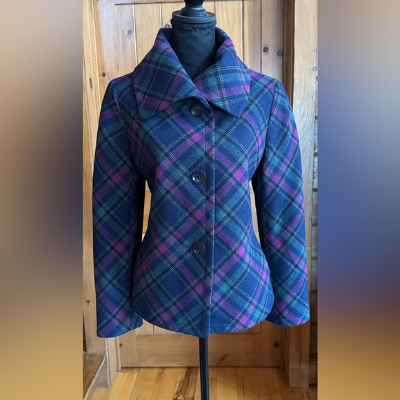 Talbots Plaid Wool Blend Lined Pea Coat Jacket (12P) - Picture 3 of 17